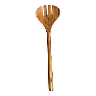 Couvert à salade ou grande cuillère en teck ovale fendue. L18 D8,5