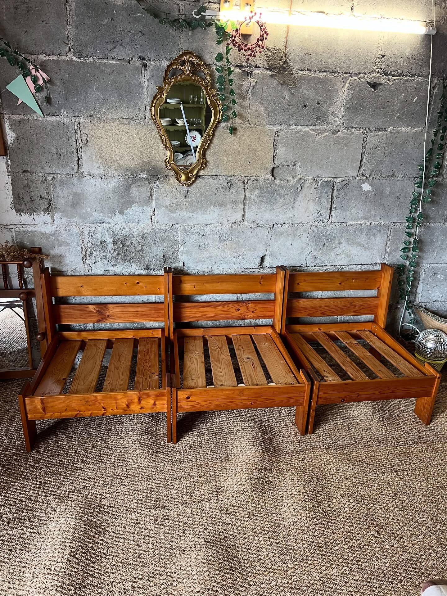 3 vintage wooden armchairs/lounges