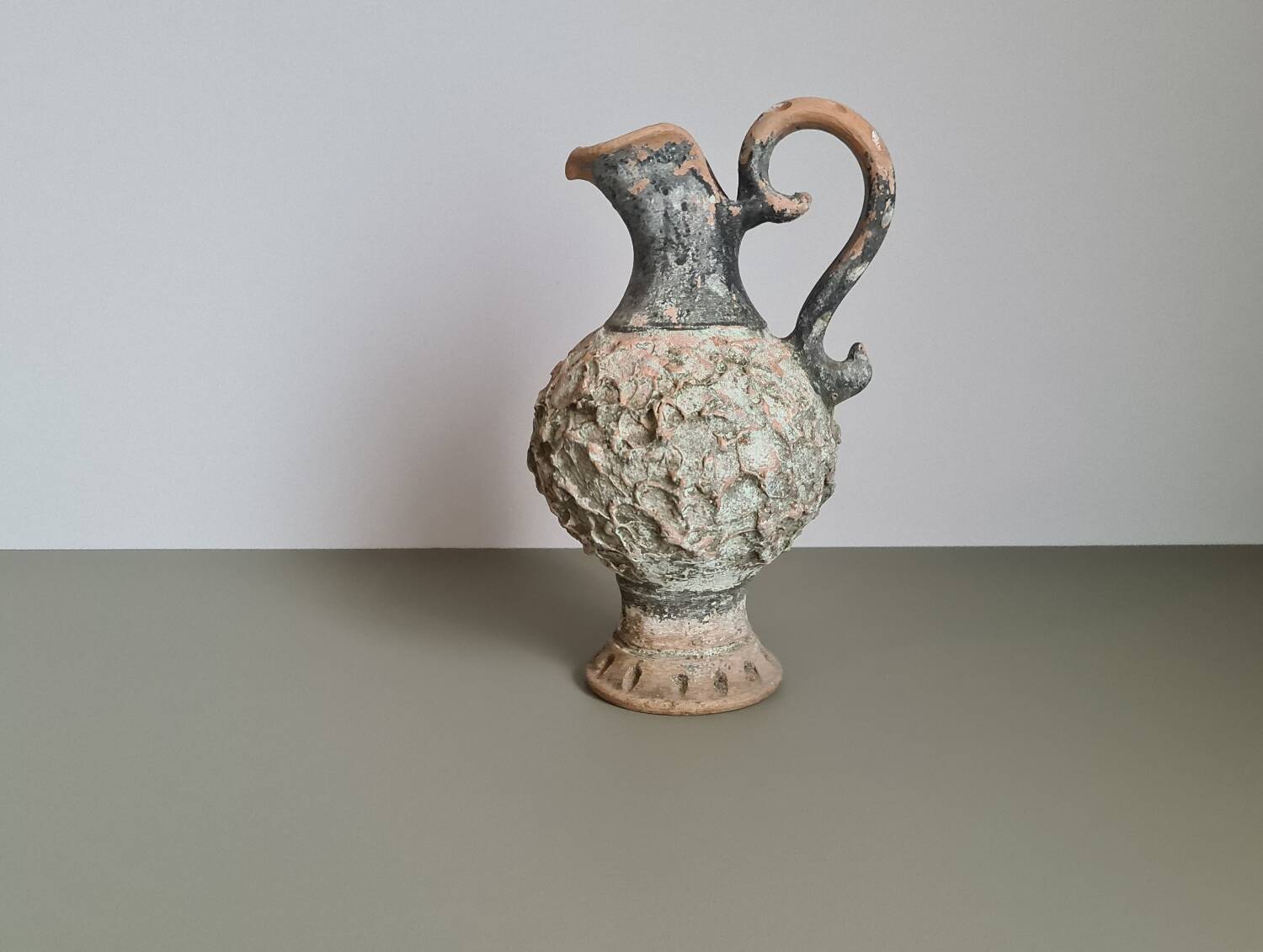 Brutalist terracotta pitcher vase signed / 1970 / ceramic / vintage