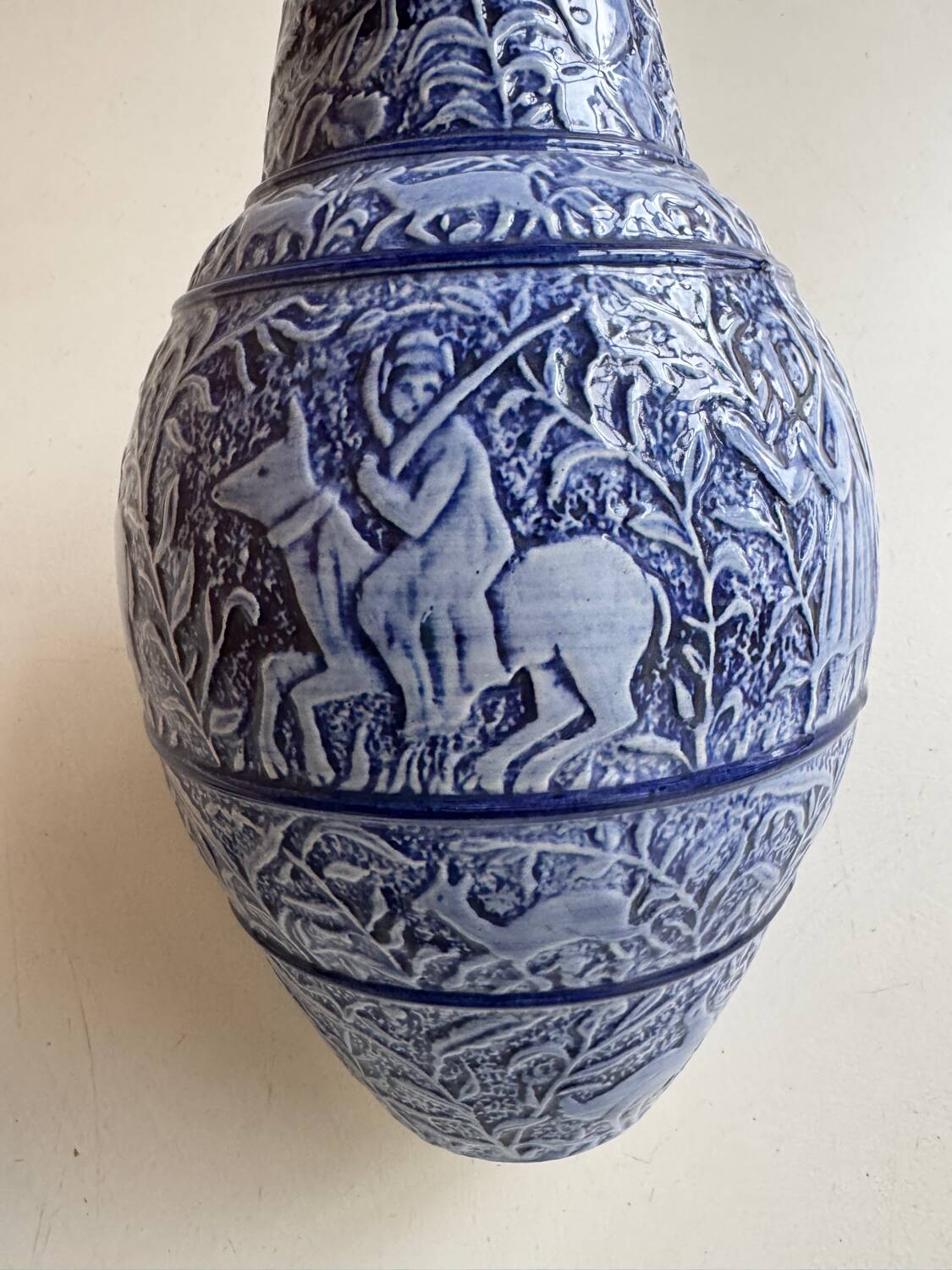 Grand vase bleu grès de sel années 60