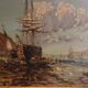 Large oil painting on canvas marine late 19th "the berthing of the sailboat"