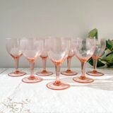 7 vintage pink faceted glass water glasses from the 1950s