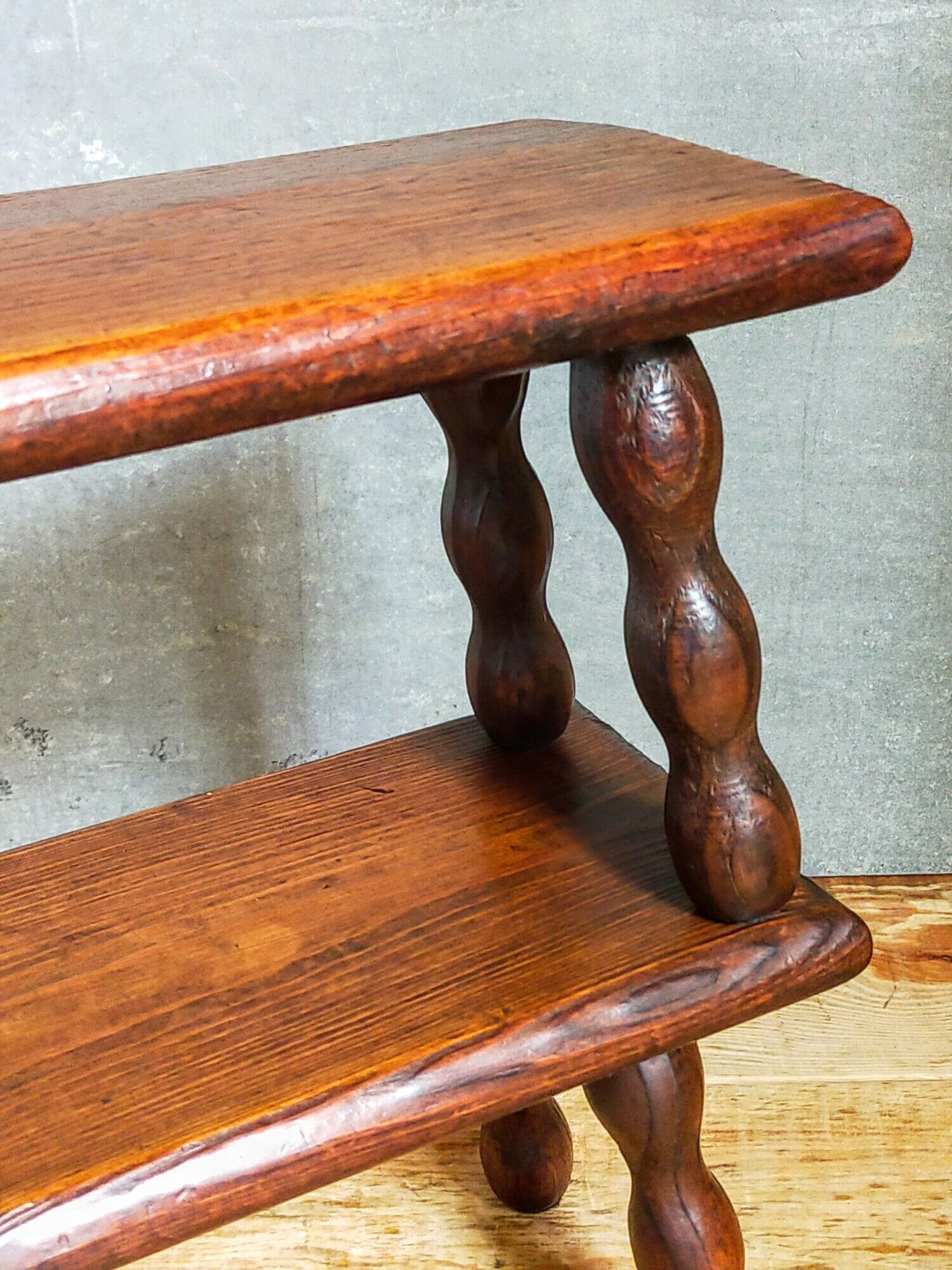 Pair of vintage solid turned wood footstools
