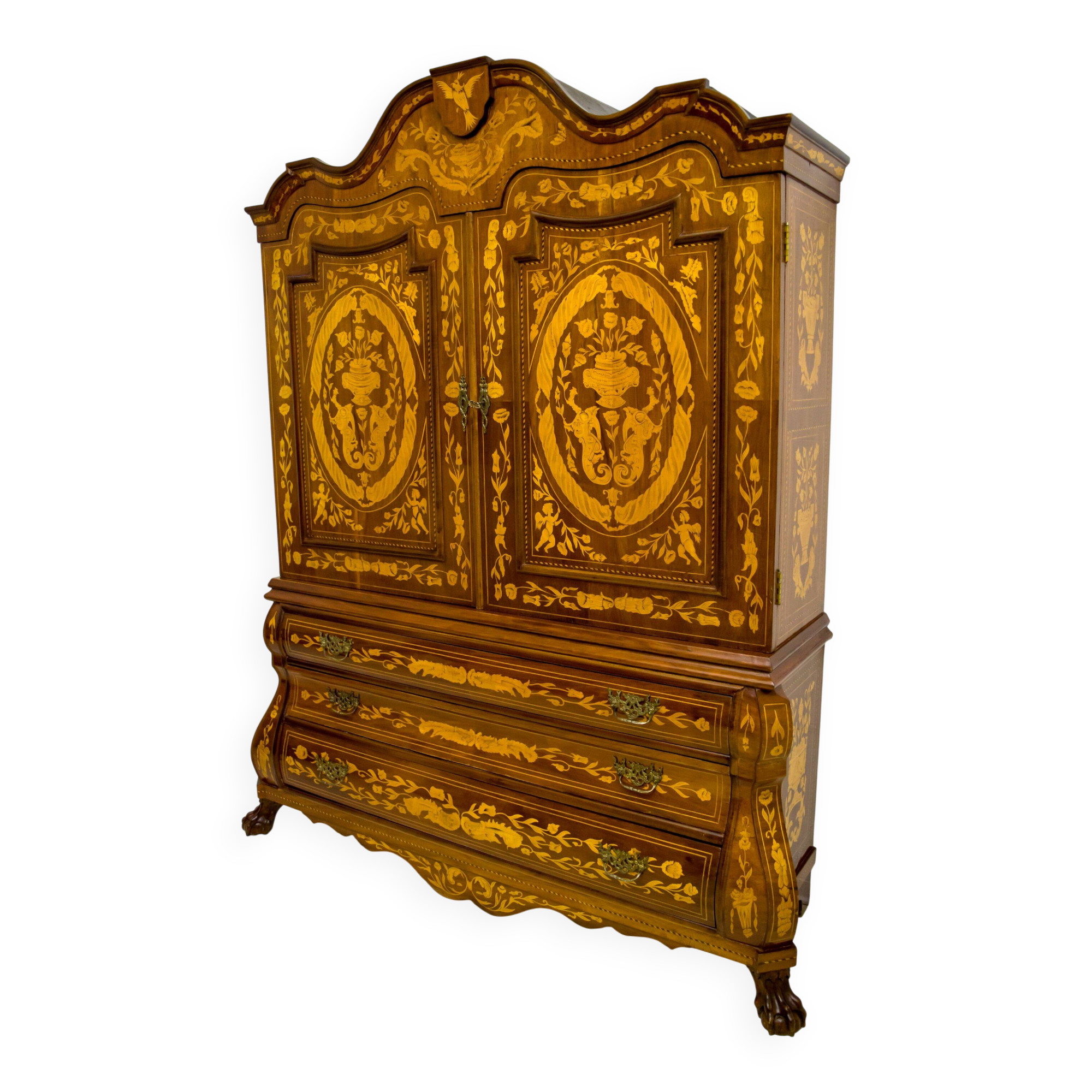 20th Century Dutch Trumeau Walnut with Maple Wood Inlays, Netherlands, 1950