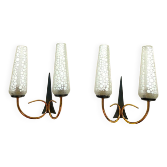 Pair of Mid Century Modern double wall sconce lights
