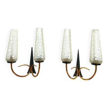 Pair of Mid Century Modern double wall sconce lights