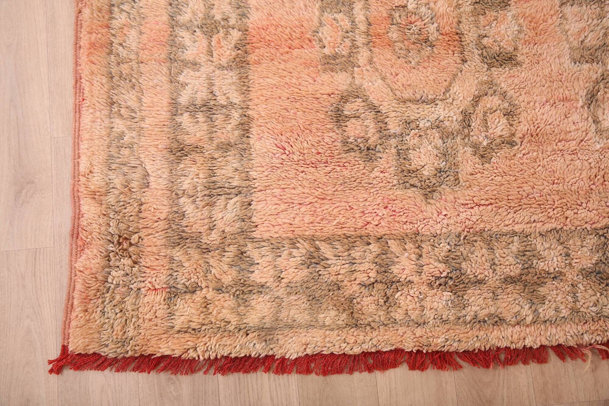Large Vintage Moroccan Rug 203 x 376 cm, Peach Berber Wool Rug Handmade
