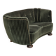 1960s, Danish 2-seater curved sofa, furniture velour, oak wood.