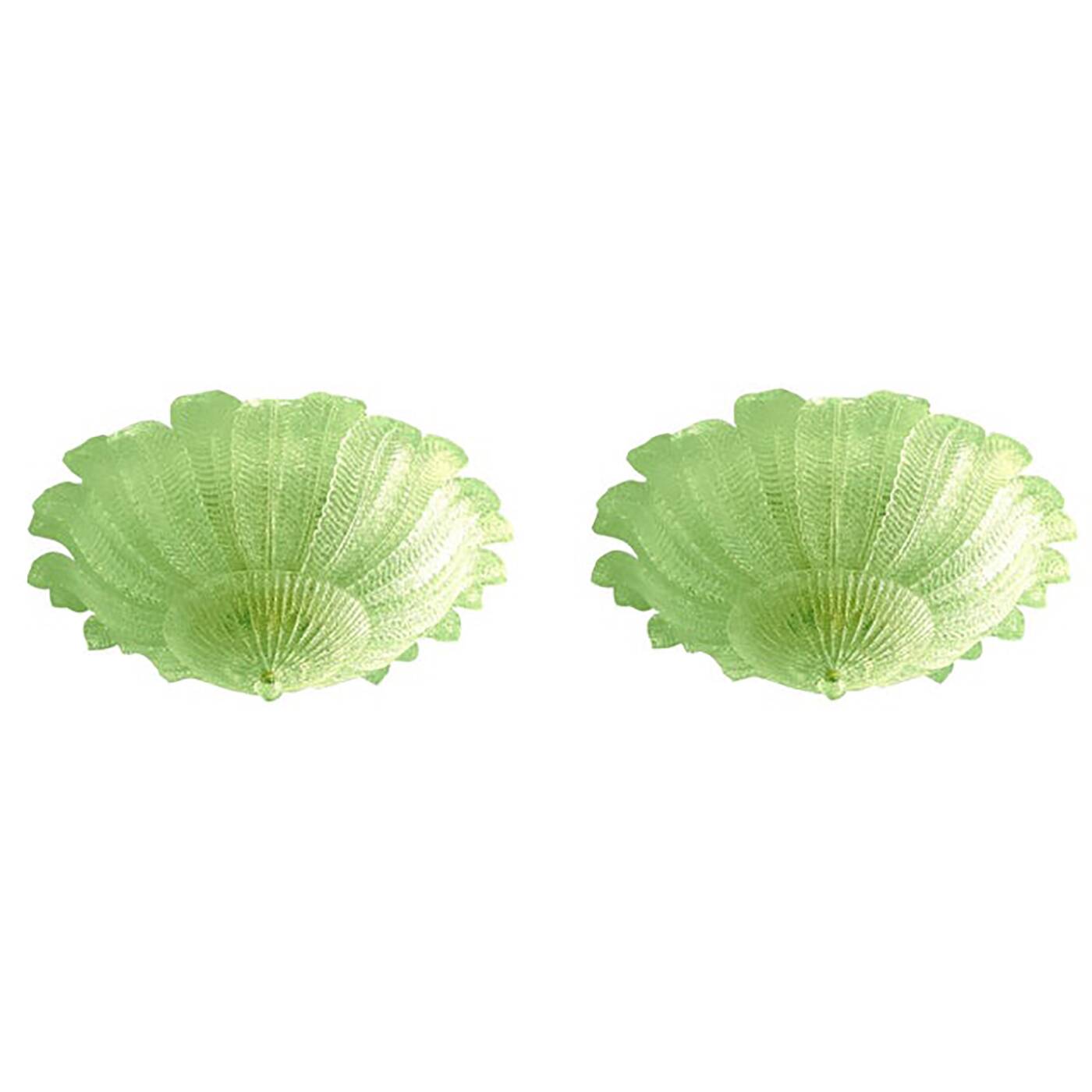 Lot of 2 Mid-Century Modern Style Venetian Green “Leafs” Murano Style Glass