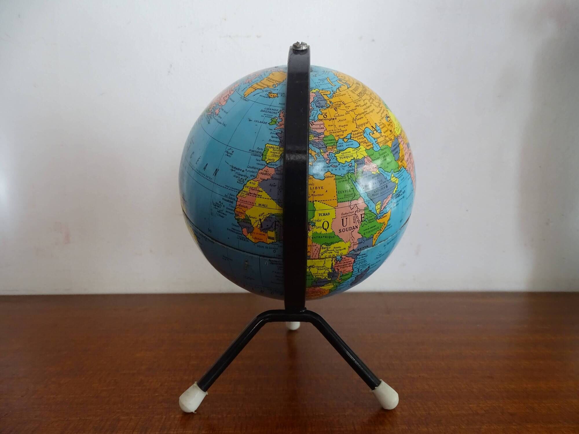 World globe sheet metal map taride cards vintage 50 60 - ø 12.5 cm