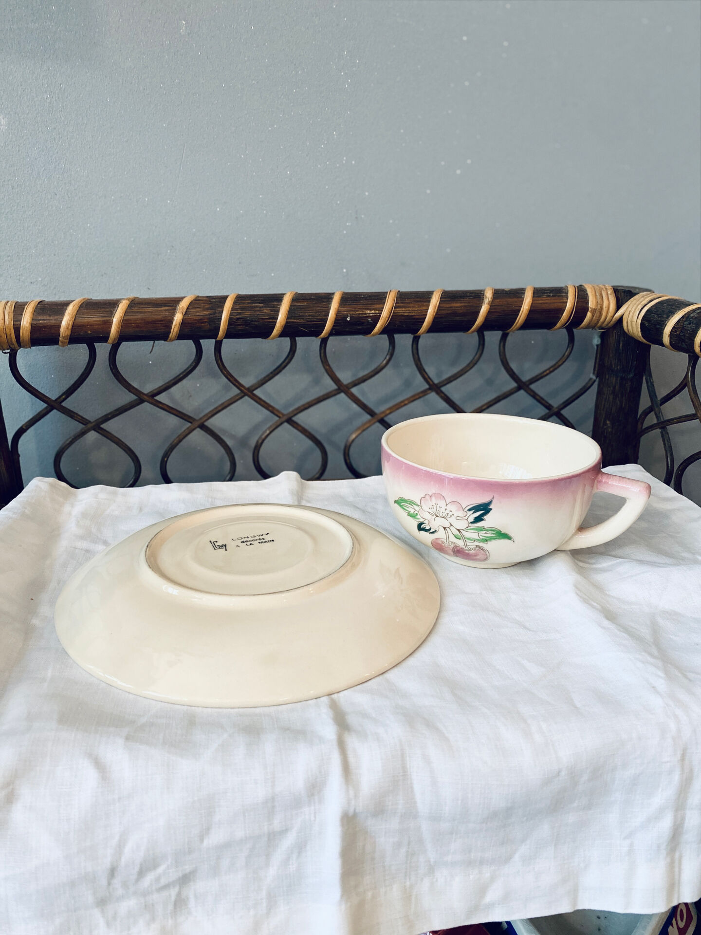 Two breakfast cups Longwy cherry design