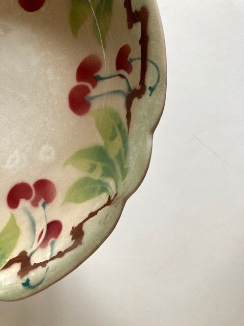 Plate mounted compotier with fruit iron earth with cherry decoration 1930