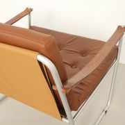 Paire de fauteuils de style safari avec accoudoirs en sangles de cuir, 1960