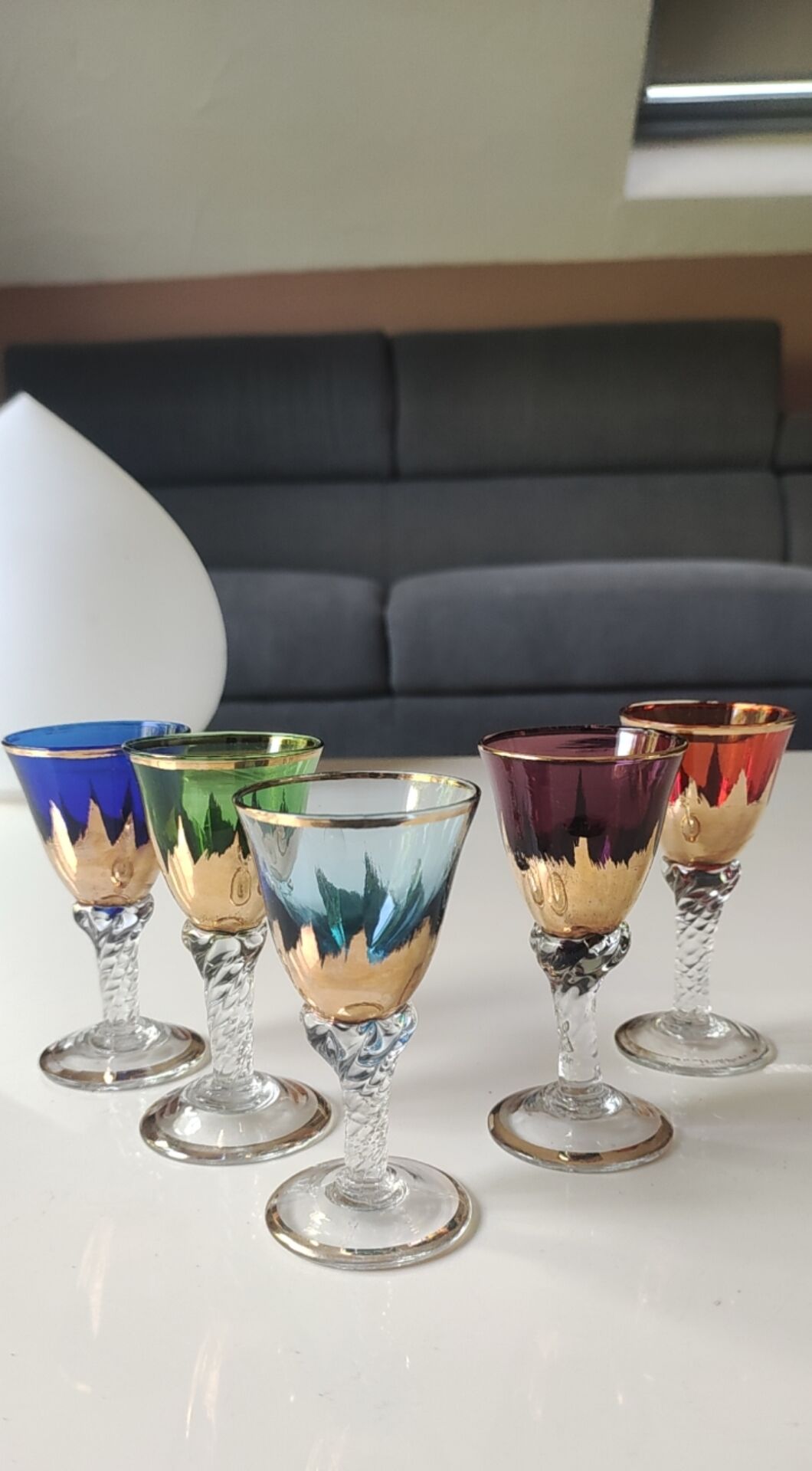 Lot 5 Glasses Digestif/Liqueur. Flamed decoration. Murano 1950