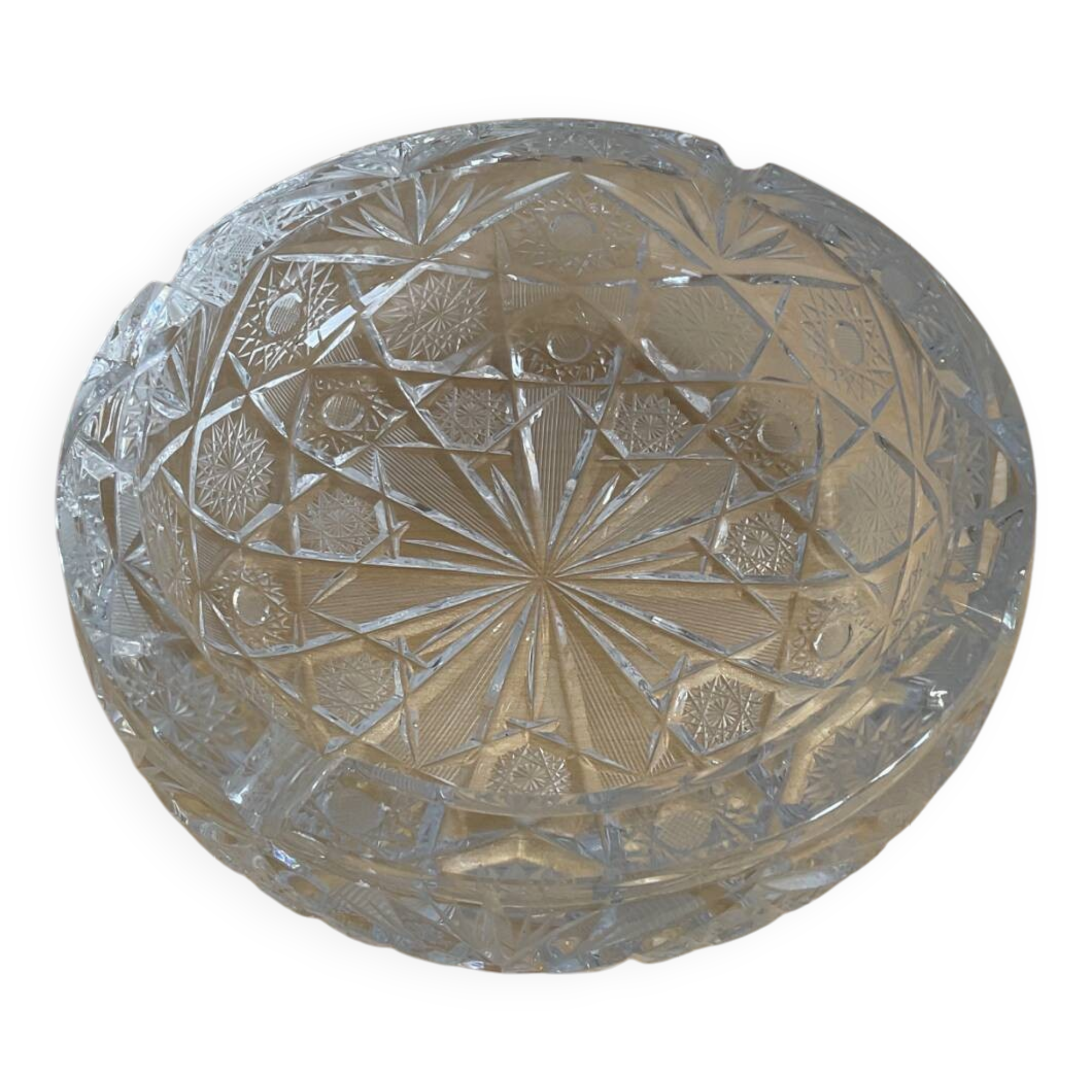 Large vintage pocket tray or ashtray in chiseled Bohemian crystal