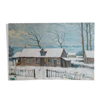 Oil on wood panel - snowscape G. Moses