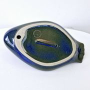 Vintage Plate Duck Foie Gras Blue Stoneware from Berry, France 25.5x15cm