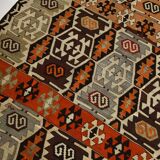 Light Green & Orange Tribal Turkish Kilim Rug, 141x305Cm