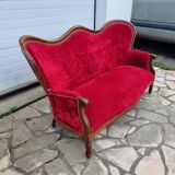 Banquette style Napoléon III en noyer et velours rouge