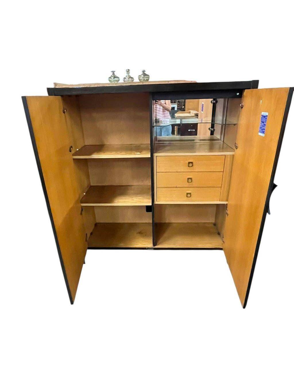 Vintage brutalist buffet/bar/dark wood sideboard