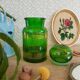 Apothecary green glass jar with gilding -vintage