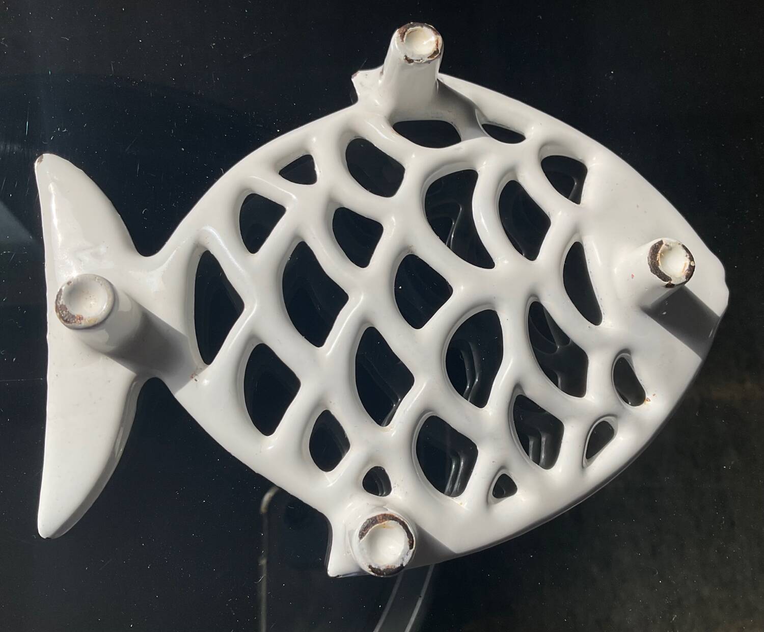 Vintage fish soap dish in enameled cast iron