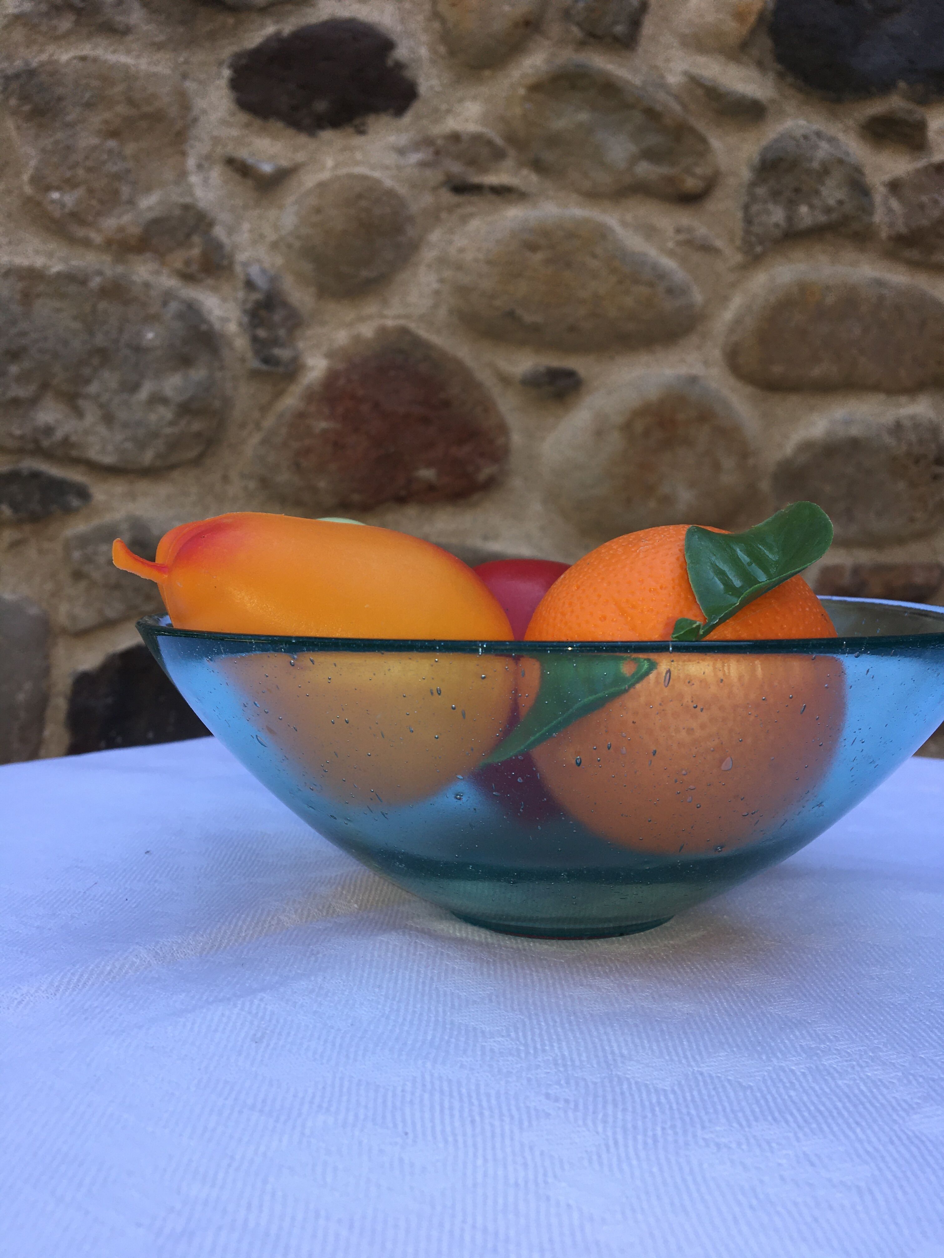 Antique bubbled blown glass salad bowl