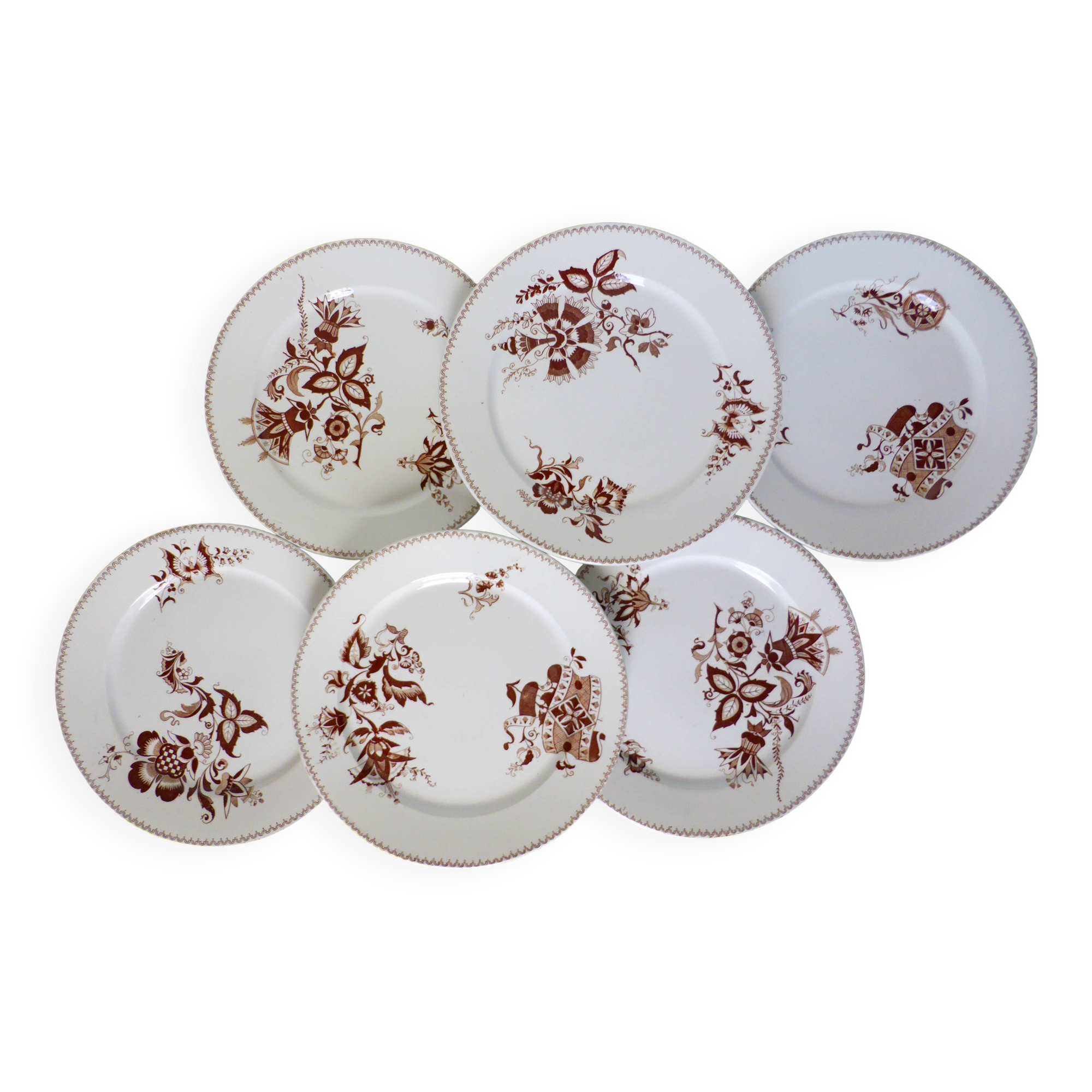 Lot de 6 assiettes plates vintage de Sarreguemines modèle Danois 210412