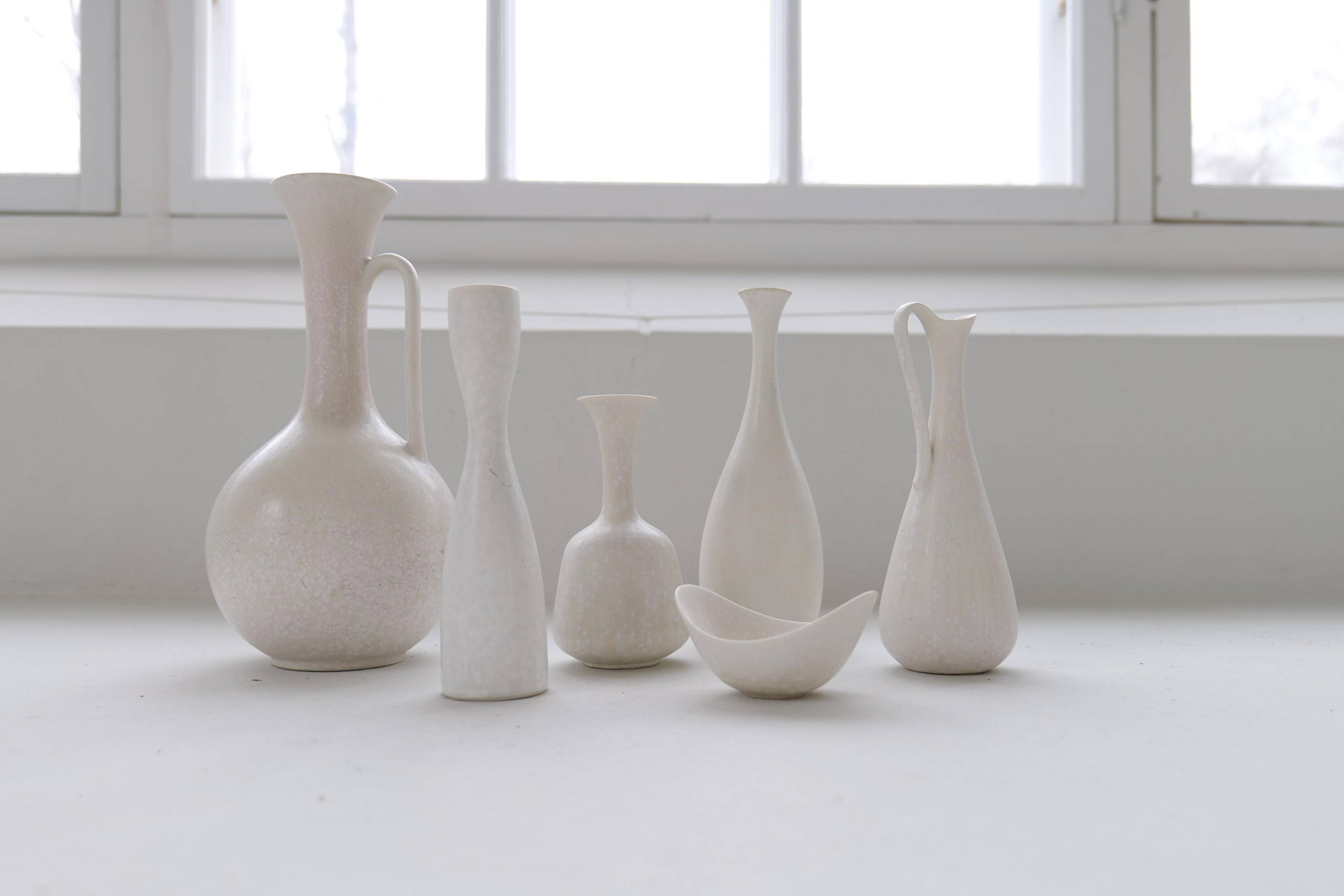 Group of 6 white and grey Midcentury Modern vessels Rörstrand Sweden 1950