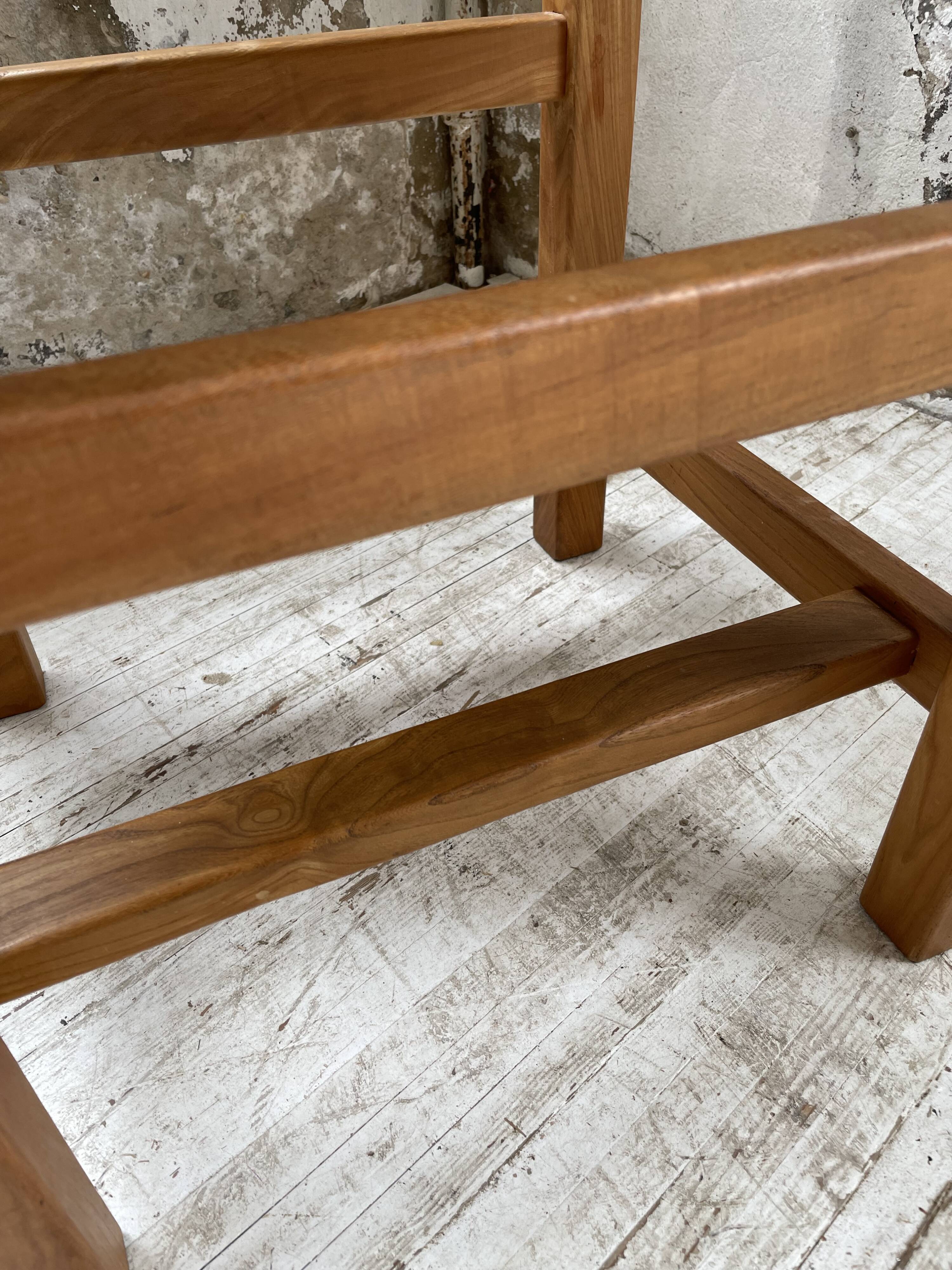 Solid elm and leather stool Maison Regain