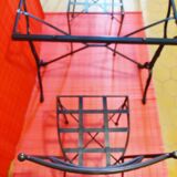 Bistro table in marble and cast iron legs and two matching chairs in black cast iron