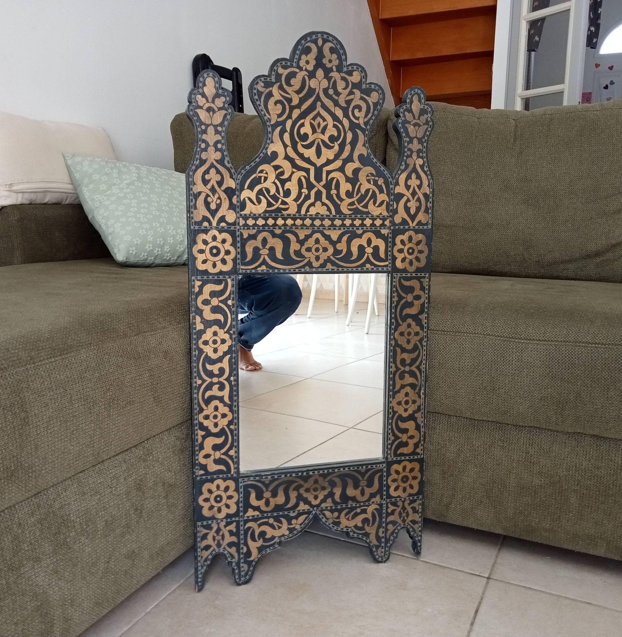 Miroir vintage années 80 de style mauresque peint à la main