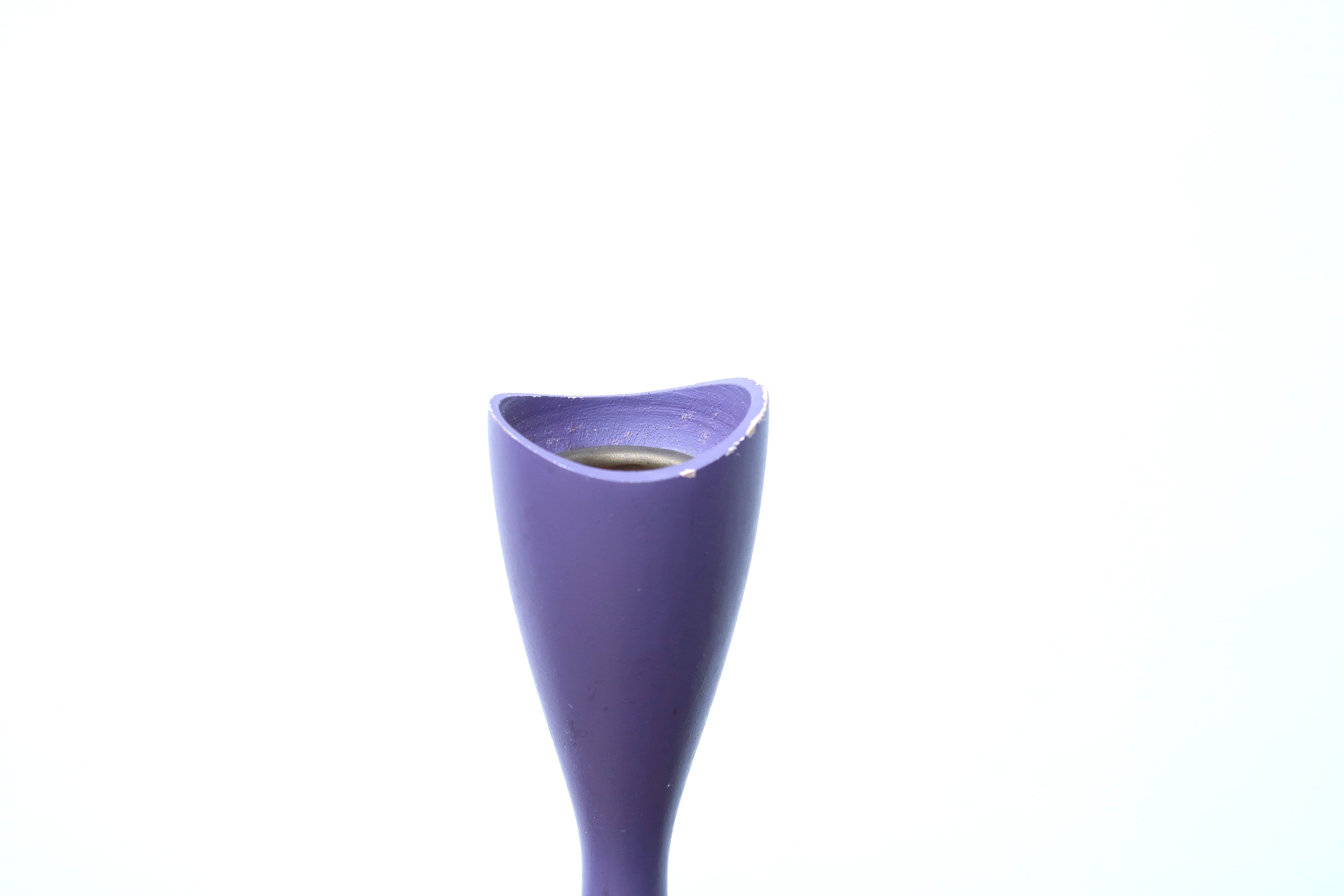 Vintage Scandinavian purple wooden candle holder
