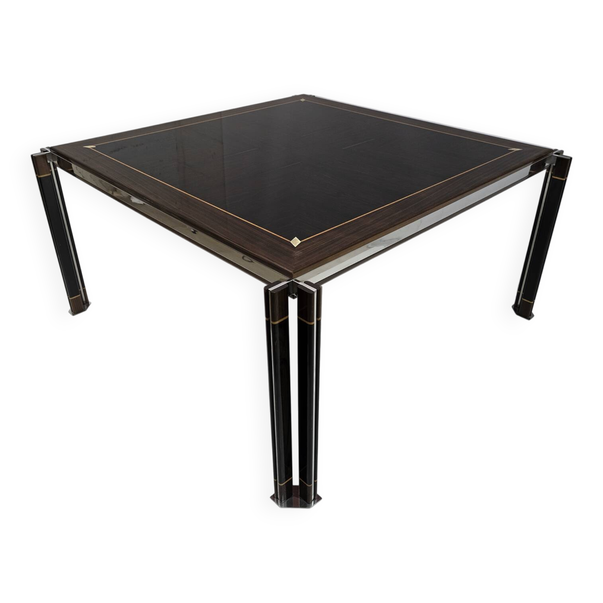 Paolo Barracchia Italian Steel and Inlaid Wood Dinning Table by Roman Deco