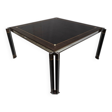 Table à manger italienne en acier et bois incrusté Paolo Barracchia par Roman Deco