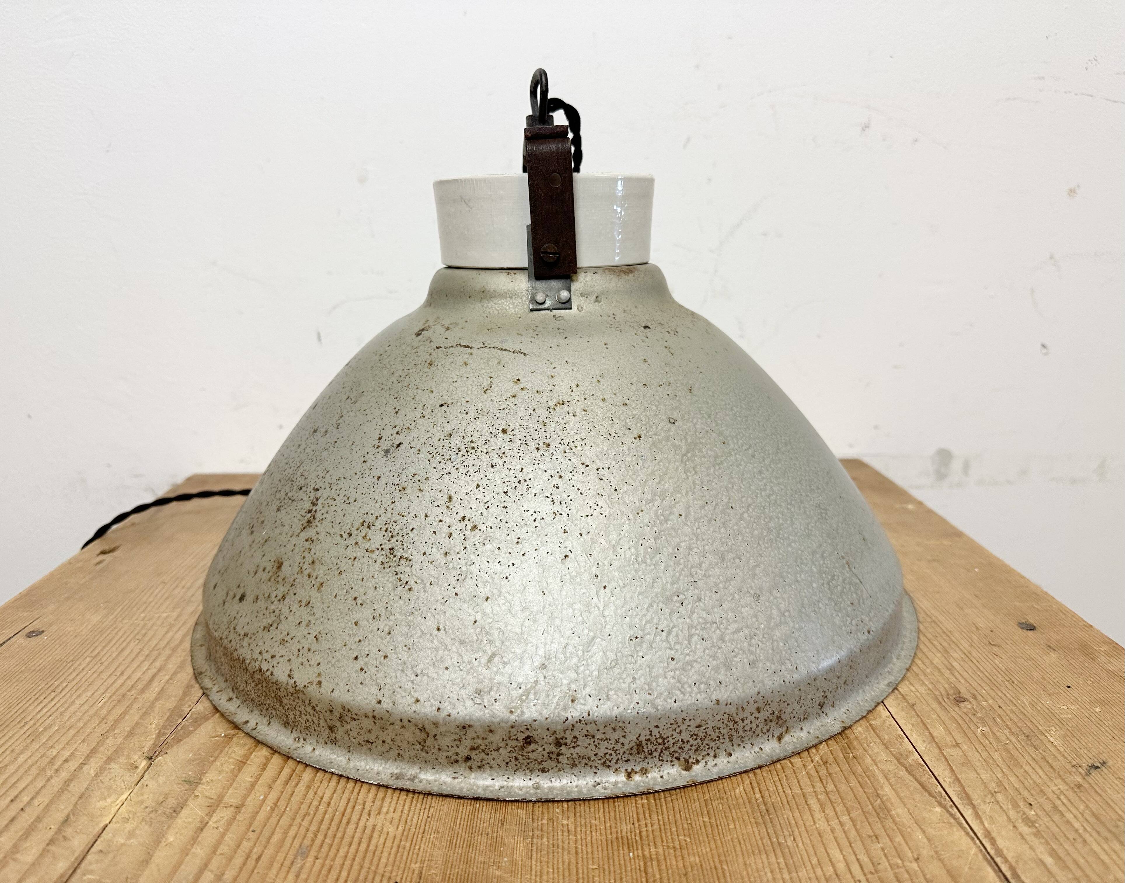 Grey metal industrial factory hanging lamp, 1960s