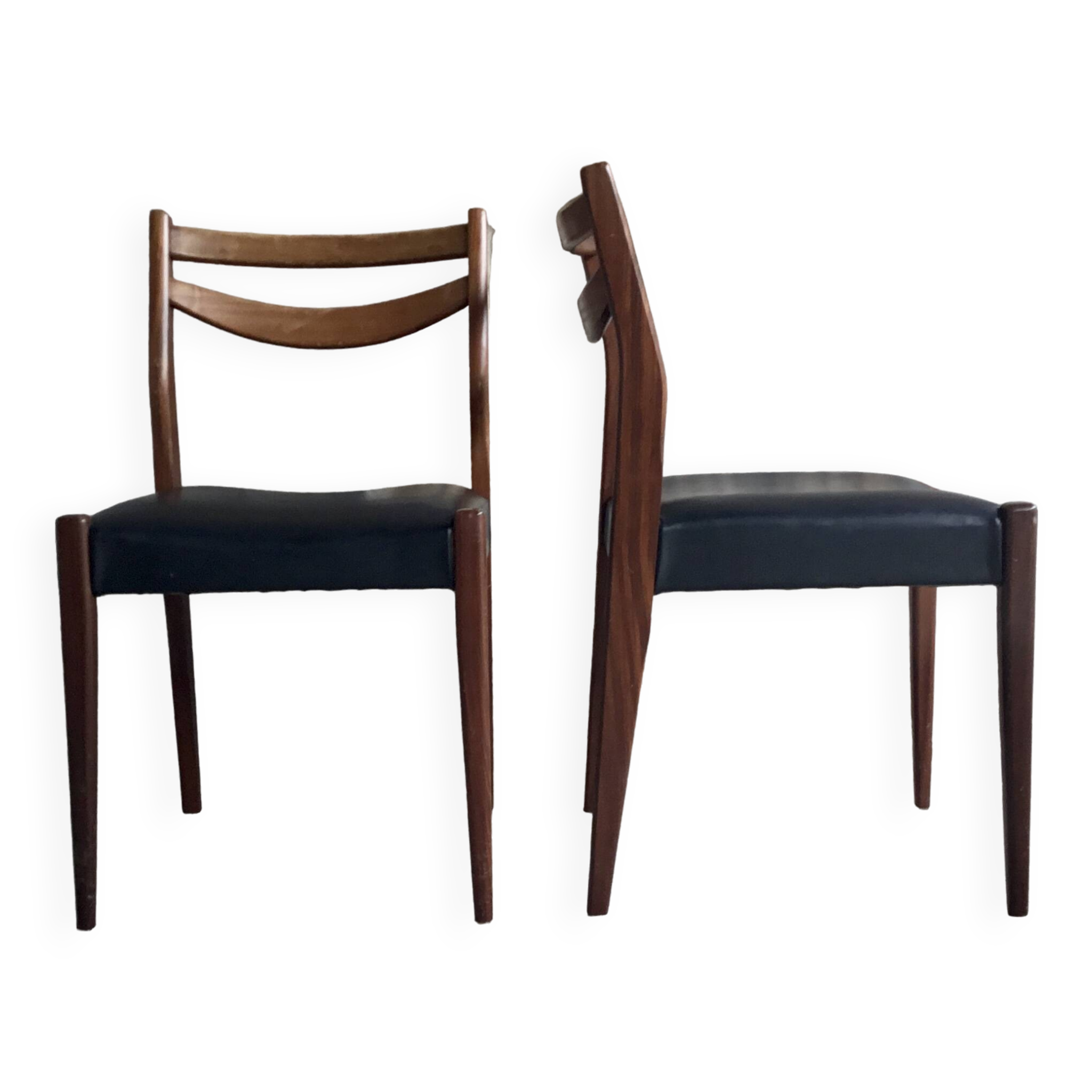 Pair of Scandinavian chairs Ameublement NF black imitation leather and teak - 1960