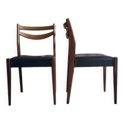 Pair of Scandinavian chairs Ameublement NF black imitation leather and teak - 1960