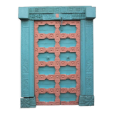 Old Indian door in old teak, piece and patina of origin