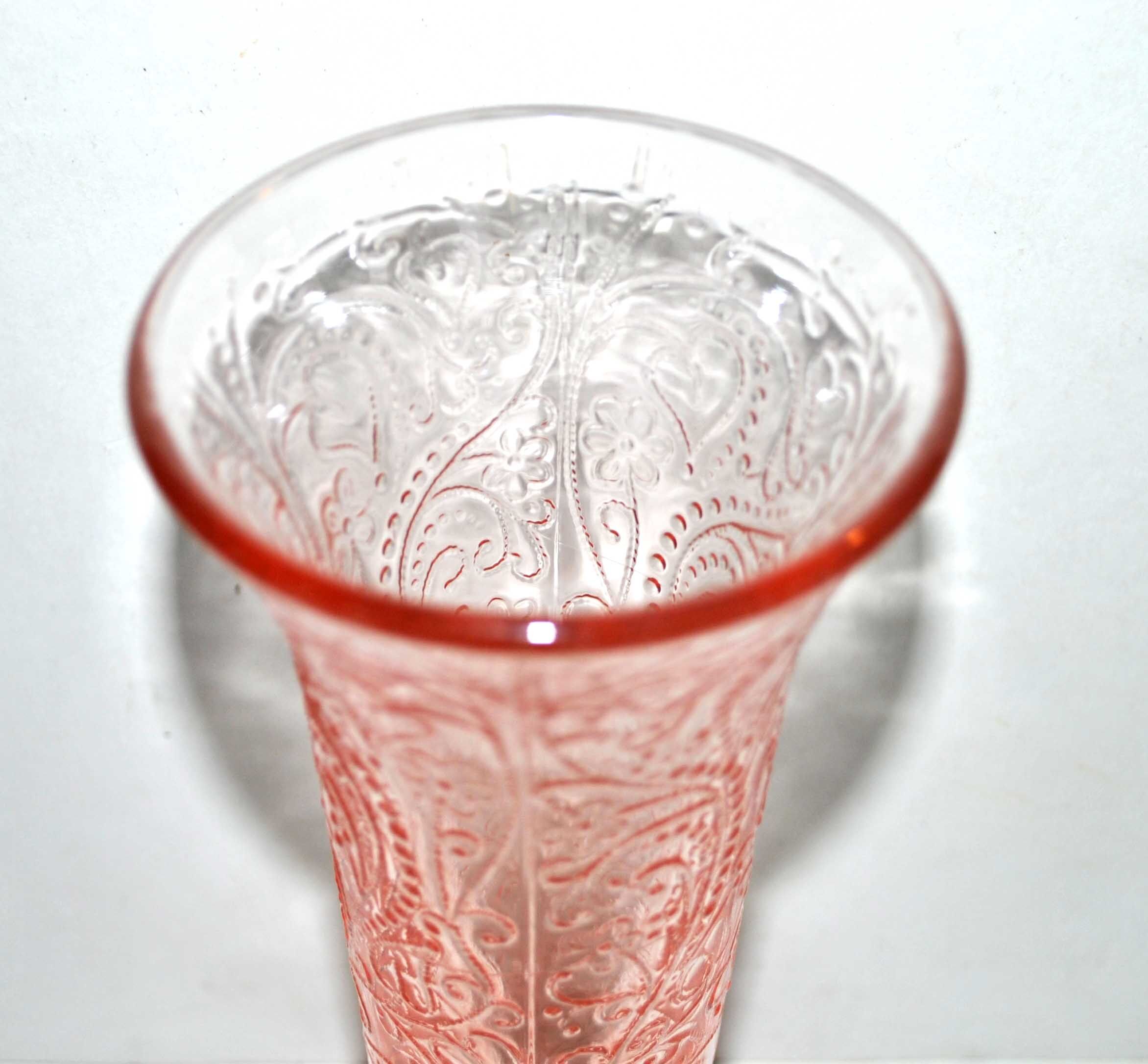 Vintage cornet vase in pink molded glass