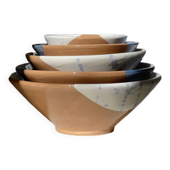 Set of 5 cups / lemi blue white terracotta