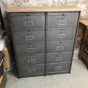 Ronéo industrial 10 flap storage unit with wooden and metal buttons