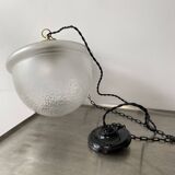 VINTAGE XL ART DECO SEMI-SPHERE SUSPENDED LAMP