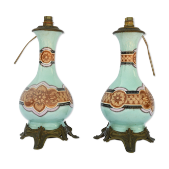 Pair of porcelain oil lamps