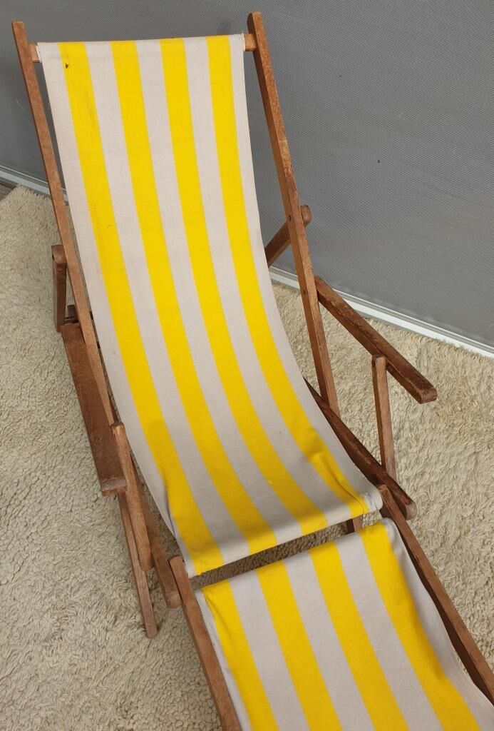 Chilean duo vintage wooden deckchairs with footrest