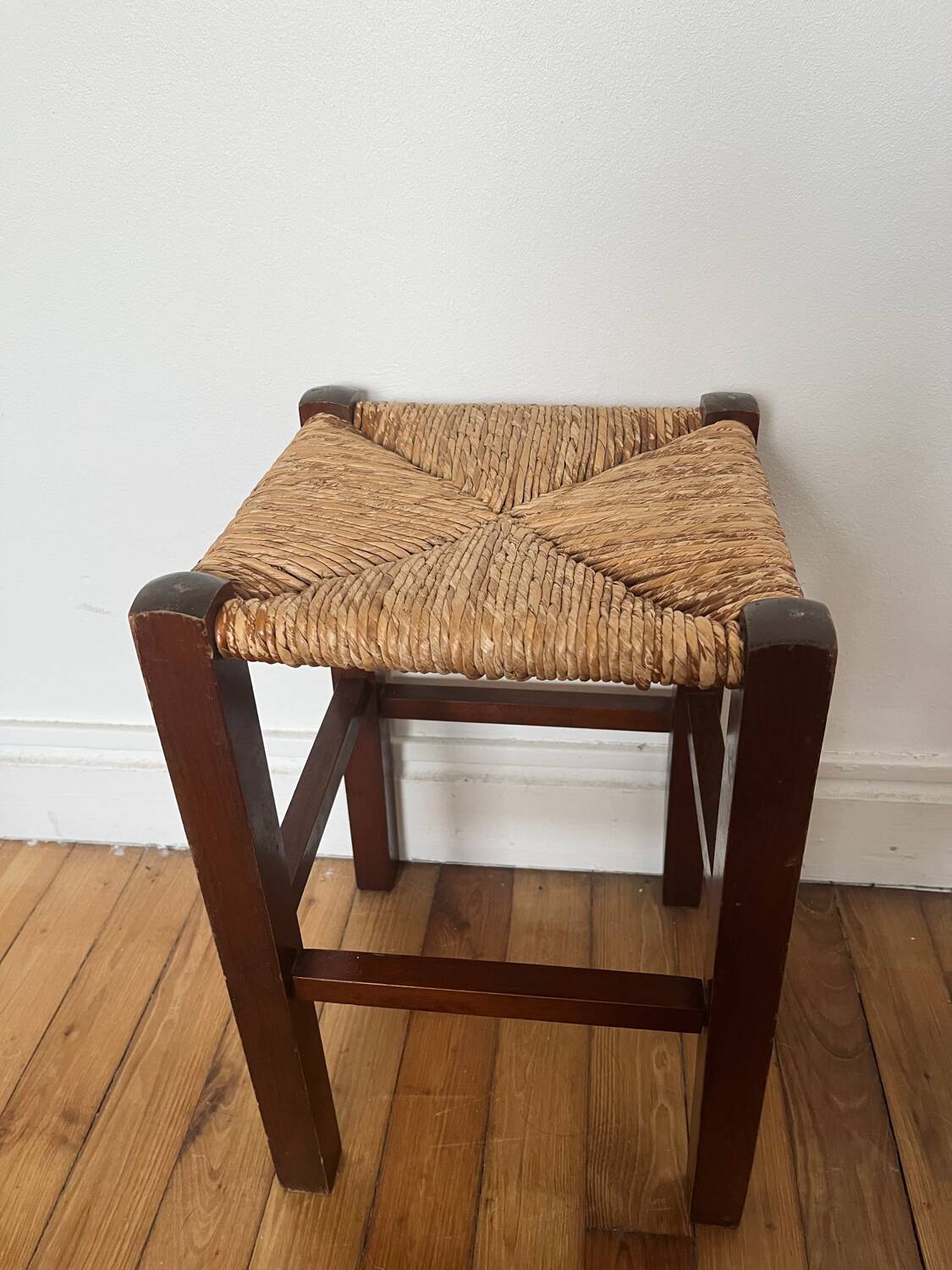 Vintage straw wood stool