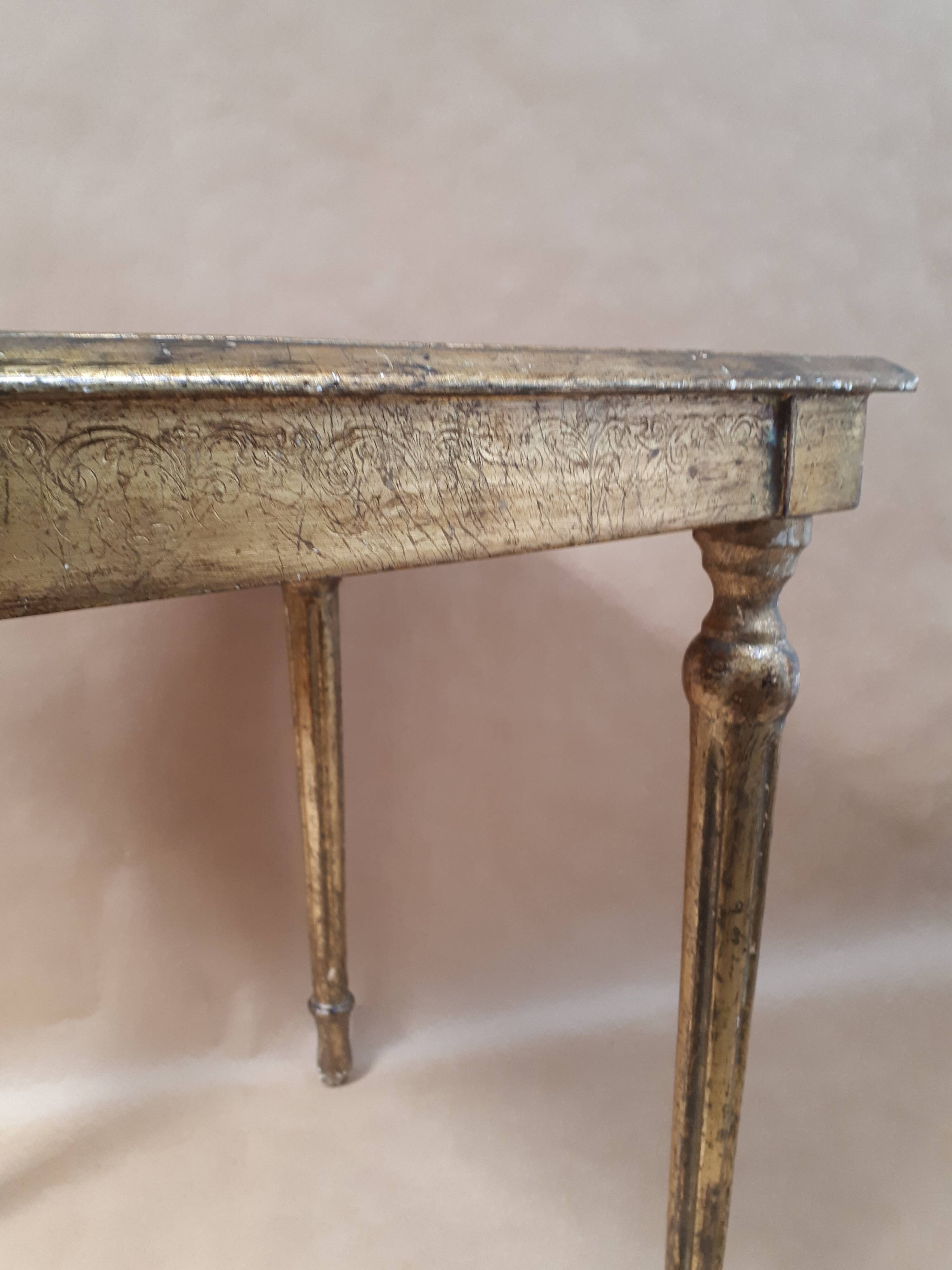 Square pedestal table gilded wood florentine style vintage 1950