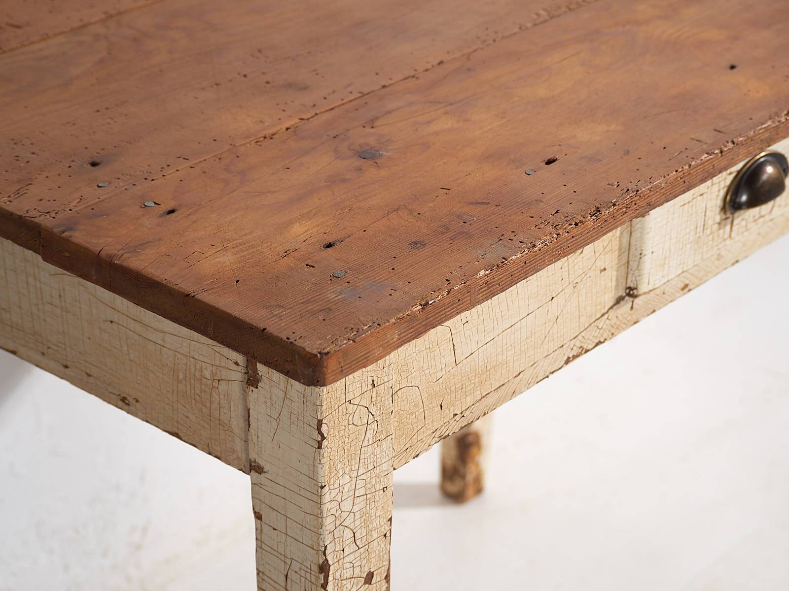 Antique white solid wood table (c.1920) #8