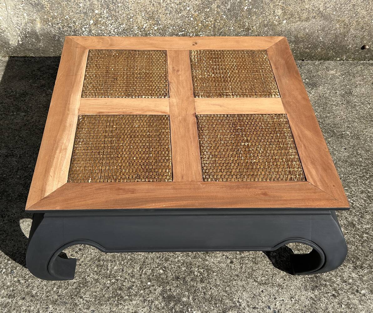 Square opium coffee table, solid teak, elephant legs