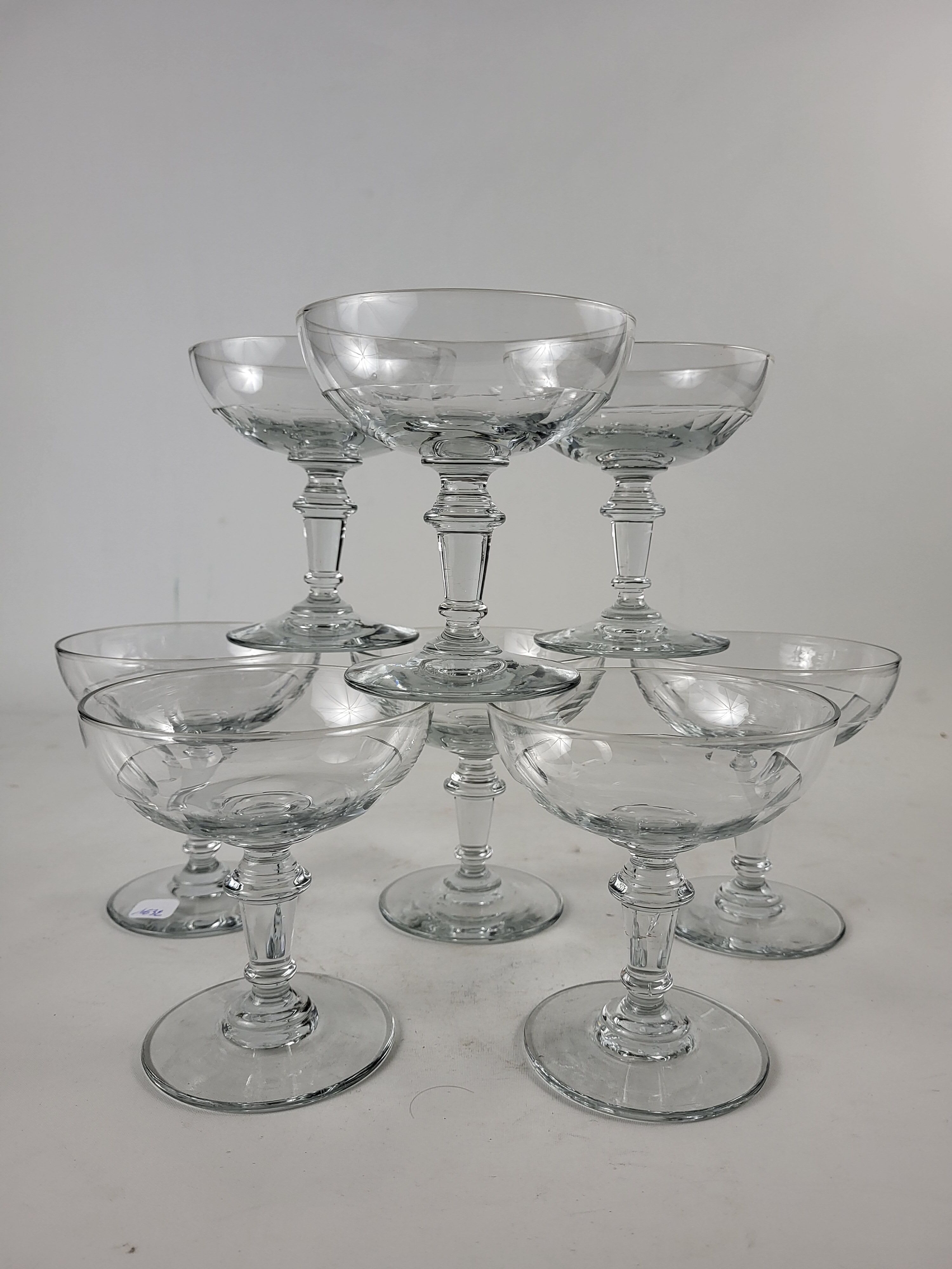 Set of 8 glass champagne glasses XIXth